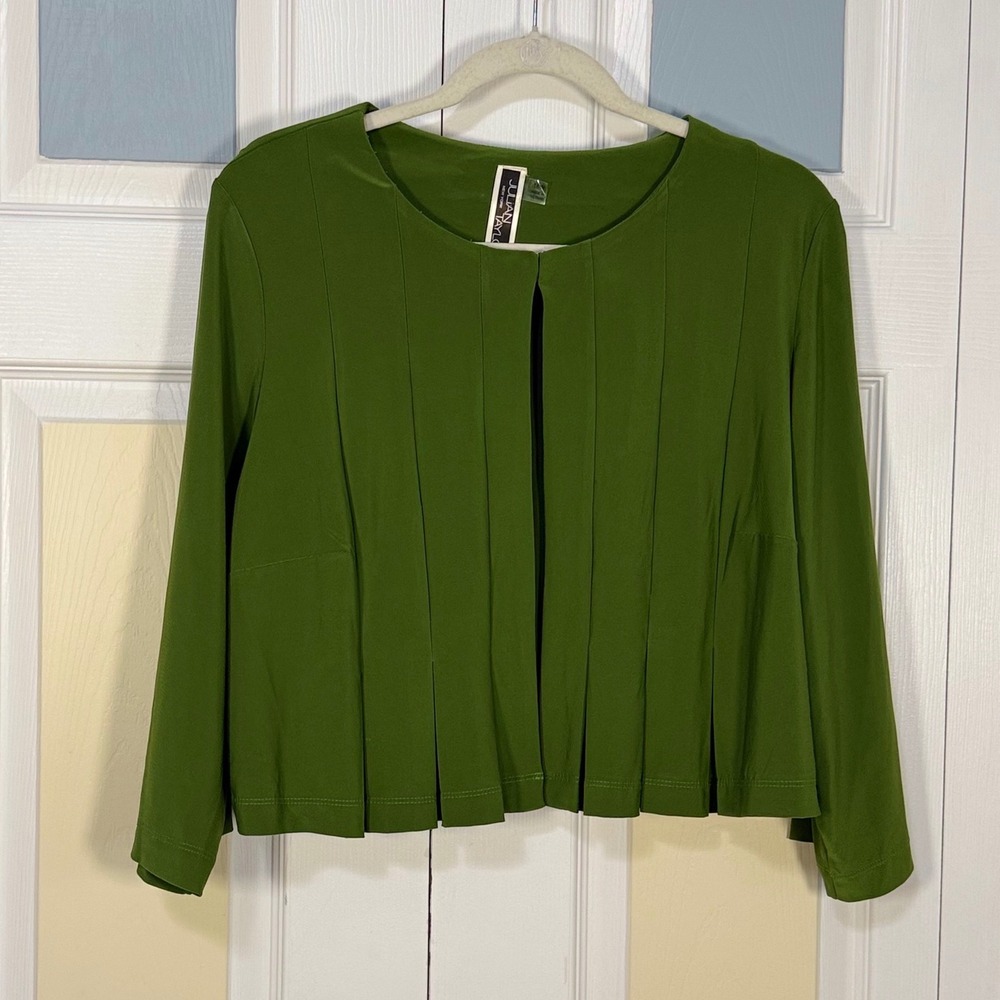 Julian Taylor New York Olive Green Pleated Open Front Shrug Jacket Plus Size 18W